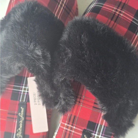 Victoria Secret Slippers Women Red/Black Plaid Fur Signature Mule Satin Sz M (8) - Picture 13 of 15
